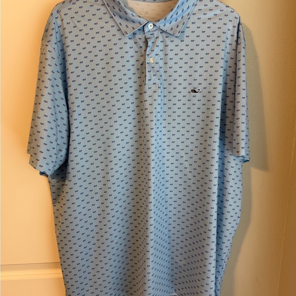Vineyard Vines Light Blue Polo with Micro Whale Motif